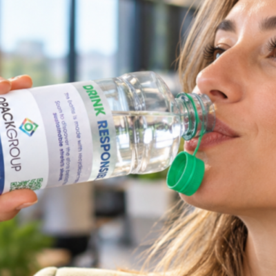 Circu-sleeve: OPACKGROUP & Morssinkhof-Rymoplast apply post-consumer recycled stretch sleeve to recycled PET bottle and cap
