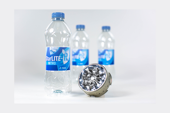 StarLITE®-R Nitro, Sidel’s latest distinctive high-resistance bottle base for still nitrogen-dosed products in 100% rPET bottles
